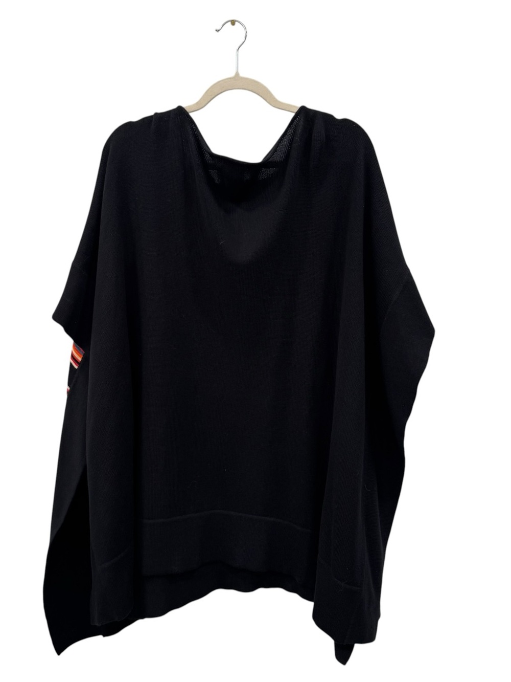 Lauren Ralph Lauren Southwestern Geometric Cotton Knit Poncho Black L/XL - Picture 2 of 8